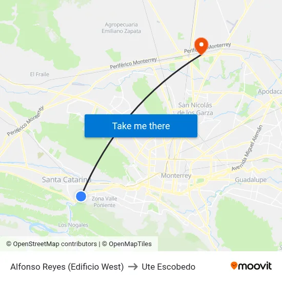 Alfonso Reyes (Edificio West) to Ute Escobedo map