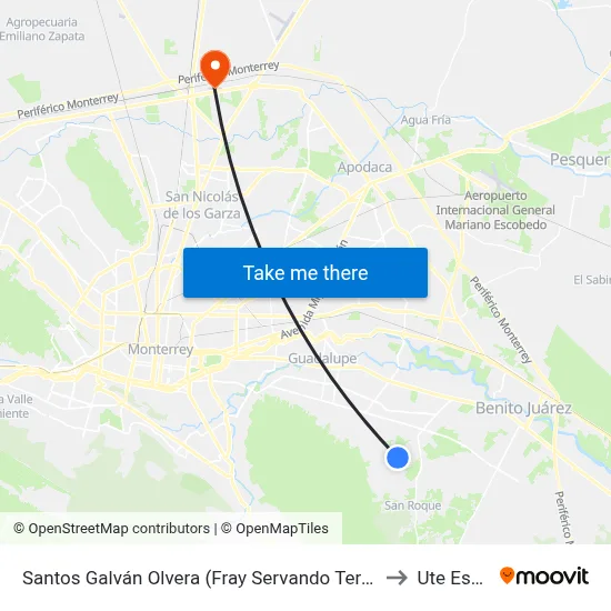 Santos Galván Olvera (Fray Servando Teresa de Mier - Los Fresnos) to Ute Escobedo map