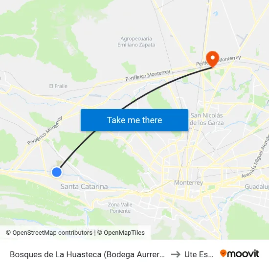 Bosques de La Huasteca (Bodega Aurrerá Hacienda de La Huasteca) to Ute Escobedo map
