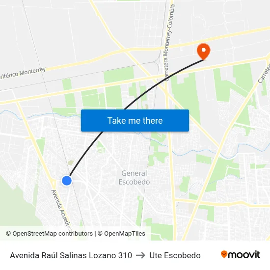 Avenida Raúl Salinas Lozano 310 to Ute Escobedo map