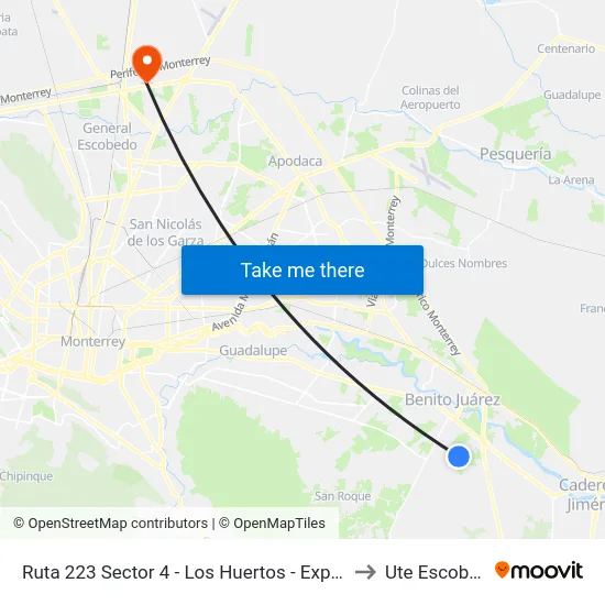 Ruta 223 Sector 4 - Los Huertos - Exposición to Ute Escobedo map