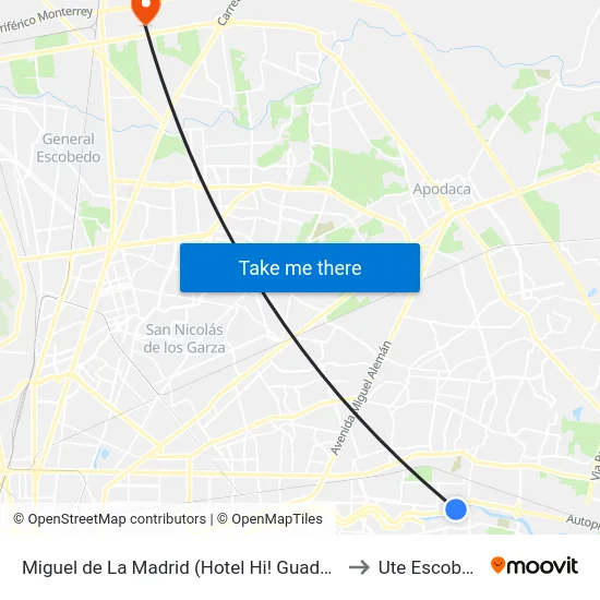 Miguel de La Madrid (Hotel Hi! Guadalupe) to Ute Escobedo map