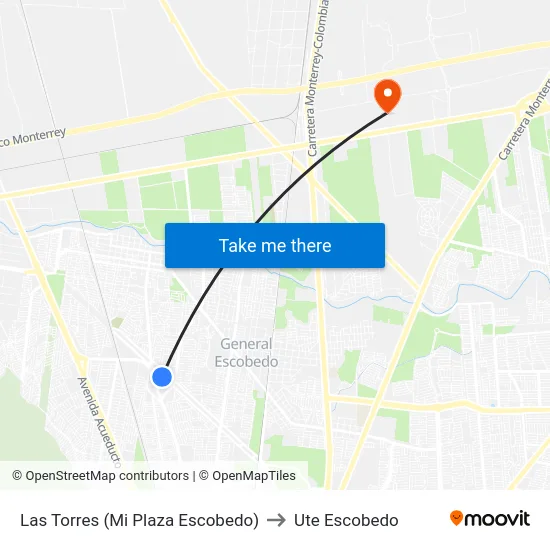 Las Torres (Mi Plaza Escobedo) to Ute Escobedo map