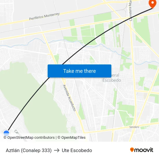 Aztlán (Conalep 333) to Ute Escobedo map
