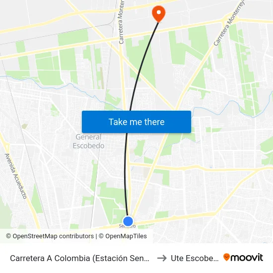 Carretera A Colombia (Estación Sendero) to Ute Escobedo map