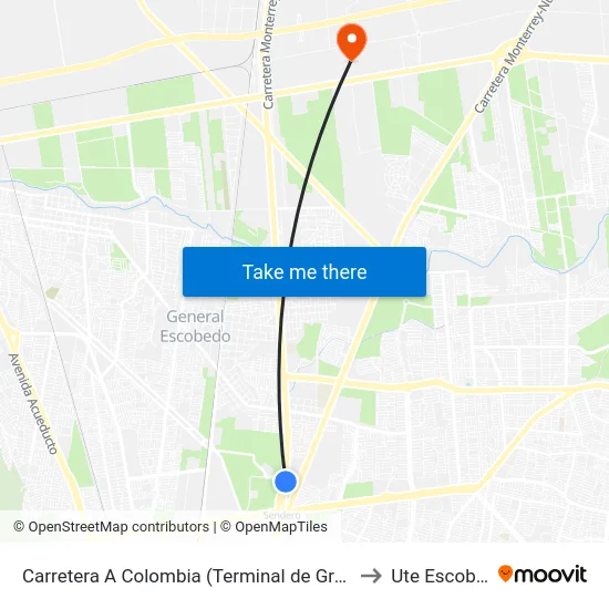 Carretera A Colombia (Terminal de Greyhound) to Ute Escobedo map