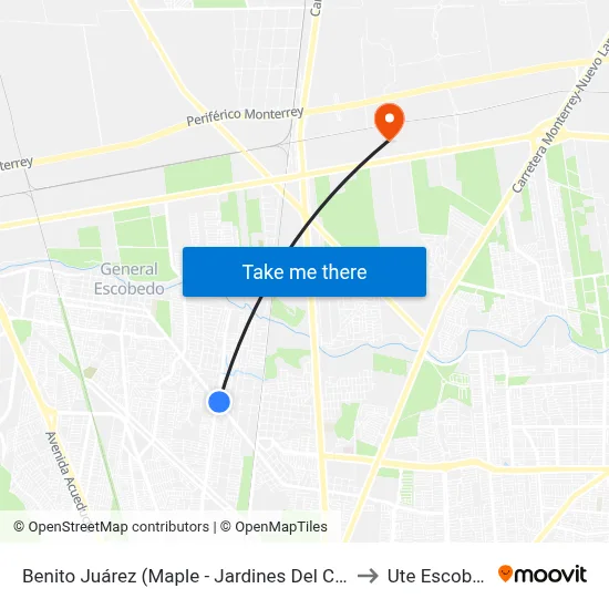 Benito Juárez (Maple - Jardines Del Canadá) to Ute Escobedo map