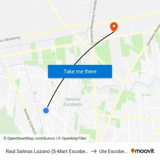 Raúl Salinas Lozano (S-Mart Escobedo) to Ute Escobedo map