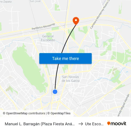 Manuel L. Barragán (Plaza Fiesta Anáhuac Norte) to Ute Escobedo map
