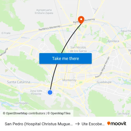 San Pedro (Hospital Christus Muguerza) to Ute Escobedo map