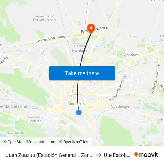 Juan Zuazua (Estación General I. Zaragoza) to Ute Escobedo map