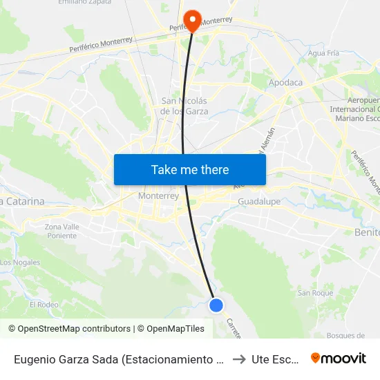 Eugenio Garza Sada (Estacionamiento H-E-B Valle Alto) to Ute Escobedo map
