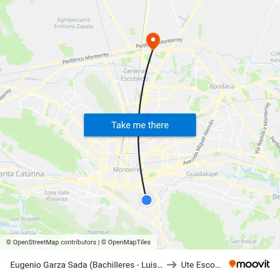 Eugenio Garza Sada (Bachilleres - Luis Elizondo) to Ute Escobedo map