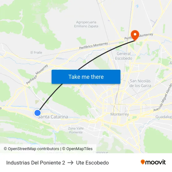 Industrias Del Poniente 2 to Ute Escobedo map