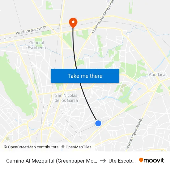 Camino Al Mezquital (Greenpaper Monterrey) to Ute Escobedo map