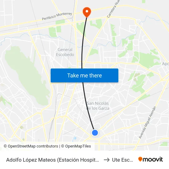Adolfo López Mateos (Estación Hospital Metropolitano) to Ute Escobedo map
