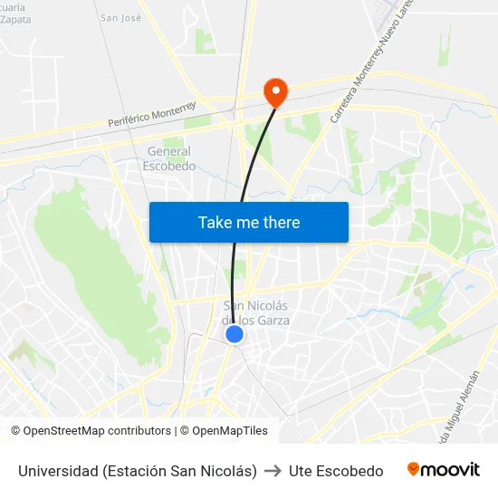 Universidad (Estación San Nicolás) to Ute Escobedo map