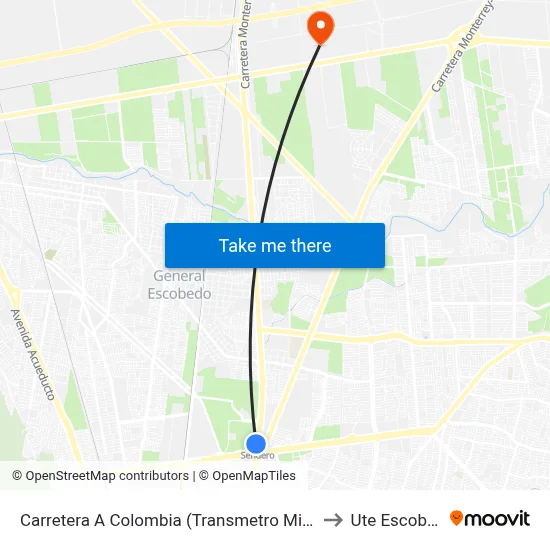 Carretera A Colombia (Transmetro Miravista) to Ute Escobedo map