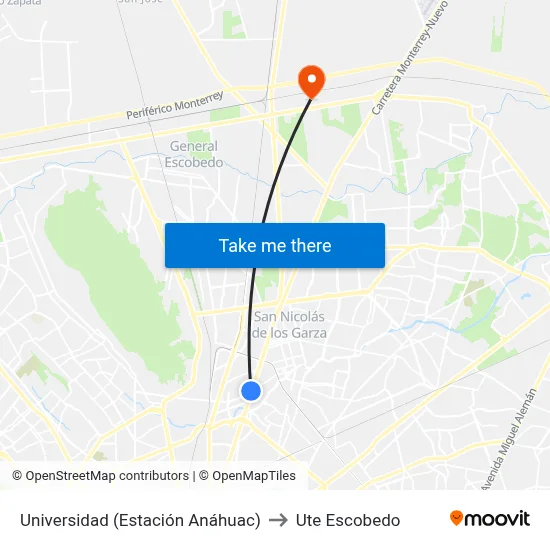 Universidad (Estación Anáhuac) to Ute Escobedo map