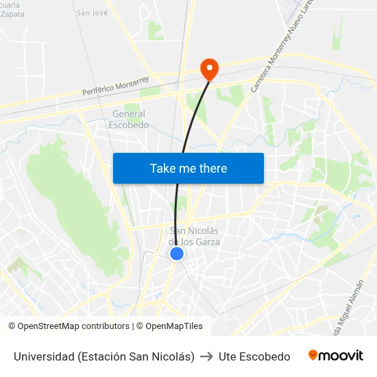 Universidad (Estación San Nicolás) to Ute Escobedo map