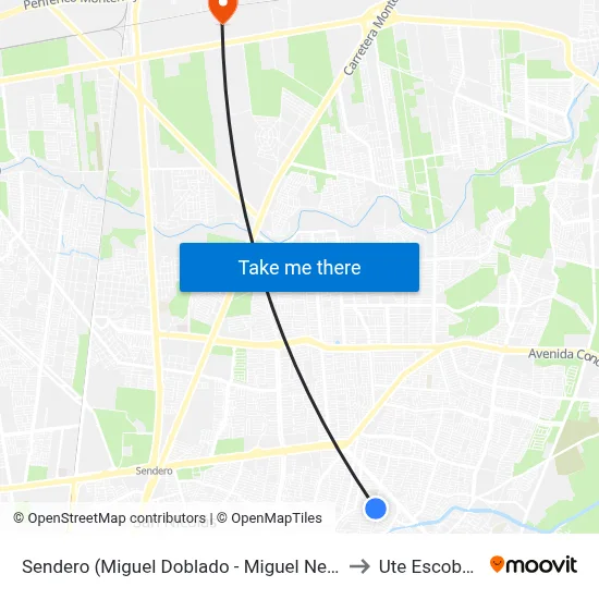 Sendero (Miguel Doblado - Miguel Negrete) to Ute Escobedo map