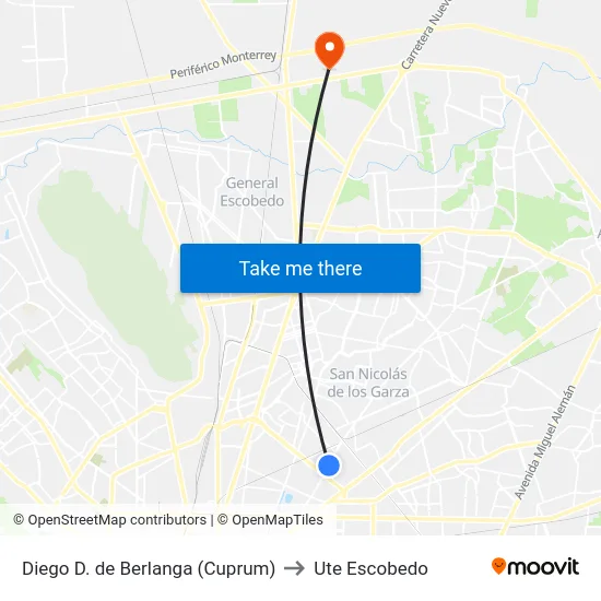 Diego D. de Berlanga (Cuprum) to Ute Escobedo map