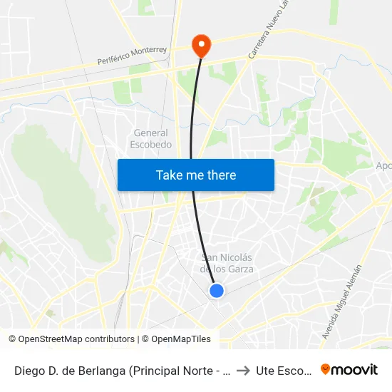 Diego D. de Berlanga (Principal Norte - Yugoslavos) to Ute Escobedo map