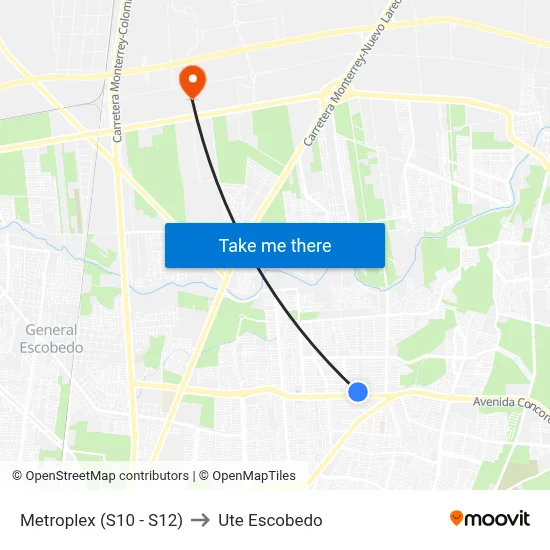 Metroplex (S10 - S12) to Ute Escobedo map