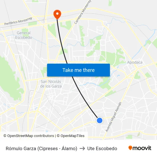 Rómulo Garza (Cipreses - Álamo) to Ute Escobedo map