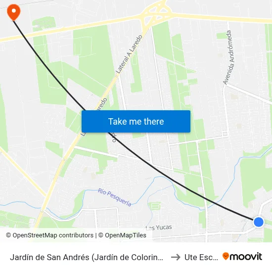 Jardín de San Andrés (Jardín de Colorines - Jardín de Tulipanes) to Ute Escobedo map