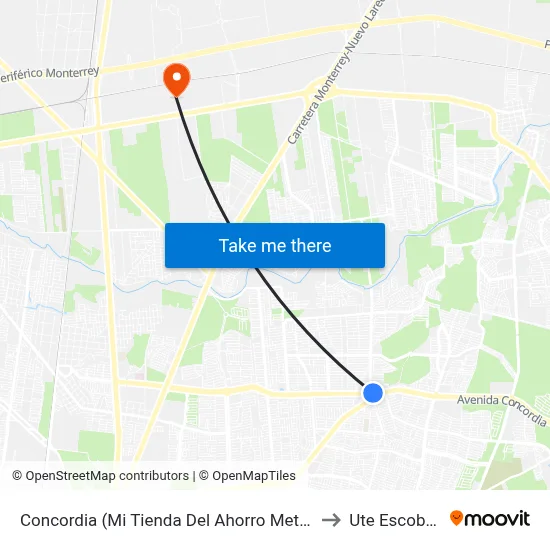 Concordia (Mi Tienda Del Ahorro Metroplex) to Ute Escobedo map
