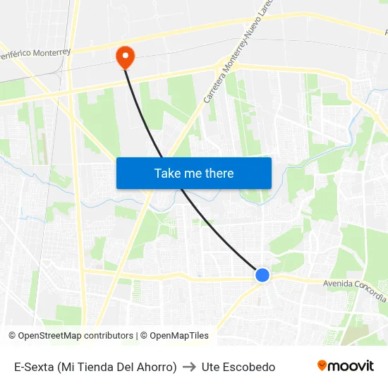 E-Sexta (Mi Tienda Del Ahorro) to Ute Escobedo map