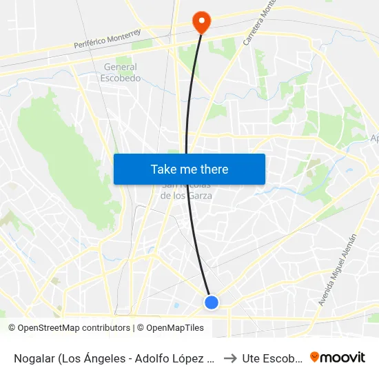 Nogalar (Los Ángeles - Adolfo López Mateos) to Ute Escobedo map
