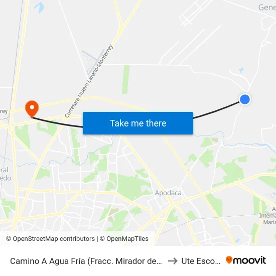 Camino A Agua Fría (Fracc. Mirador de Apodaca Sur) to Ute Escobedo map