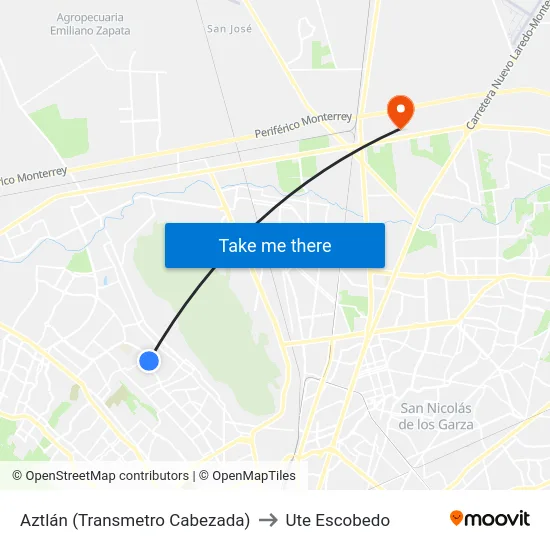 Aztlán (Transmetro Cabezada) to Ute Escobedo map