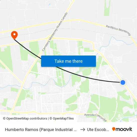 Humberto Ramos (Parque Industrial Avante) to Ute Escobedo map