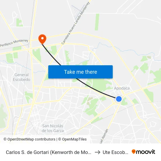 Carlos S. de Gortari (Kenworth de Monterrey) to Ute Escobedo map