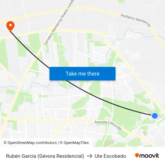 Rubén García (Gévora Residencial) to Ute Escobedo map