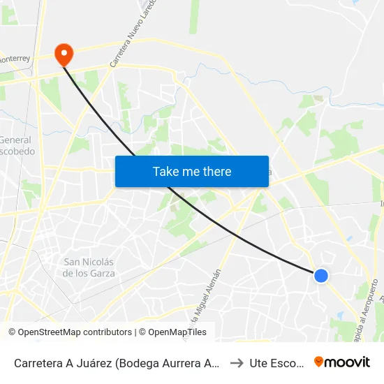 Carretera A Juárez (Bodega Aurrera Apodaca Sur) to Ute Escobedo map