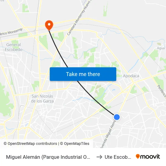 Miguel Alemán (Parque Industrial Omolap) to Ute Escobedo map