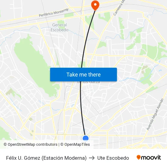 Félix U. Gómez (Estación Moderna) to Ute Escobedo map