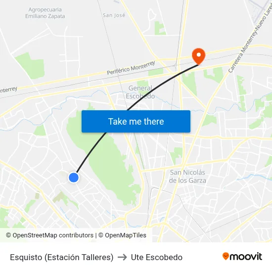 Esquisto (Estación Talleres) to Ute Escobedo map