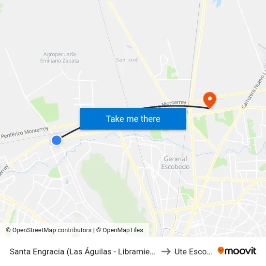 Santa Engracia (Las Águilas - Libramiento Noroeste) to Ute Escobedo map