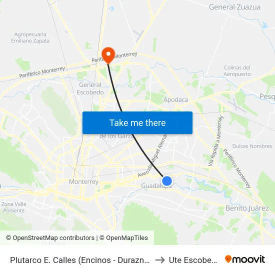 Plutarco E. Calles (Encinos - Durazno) to Ute Escobedo map