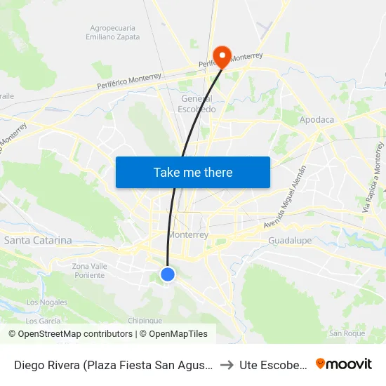 Diego Rivera (Plaza Fiesta San Agustín) to Ute Escobedo map
