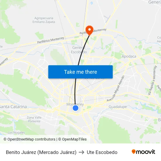 Benito Juárez (Mercado Juárez) to Ute Escobedo map