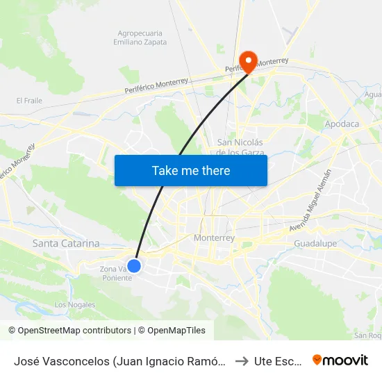 José Vasconcelos (Juan Ignacio Ramón - Santa Bárbara) to Ute Escobedo map