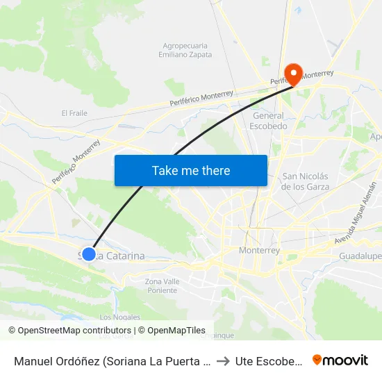 Manuel Ordóñez (Soriana La Puerta 1) to Ute Escobedo map