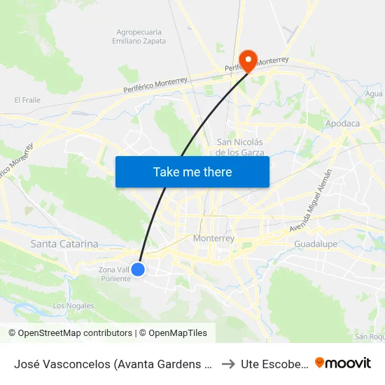 José Vasconcelos (Avanta Gardens Mall) to Ute Escobedo map