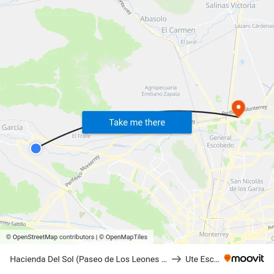 Hacienda Del Sol (Paseo de Los Leones - Hacienda Del Cerezo) to Ute Escobedo map